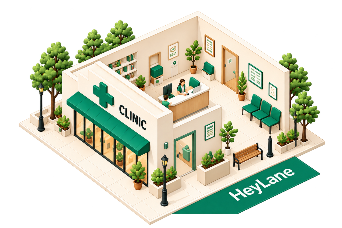 HeyLane Clinics — a detailed neighbourhood business illustration