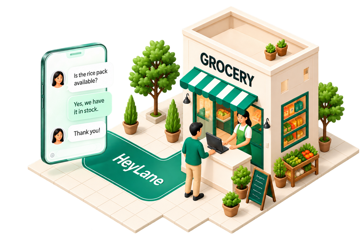 HeyLane Customer inbox — a detailed neighbourhood business illustration