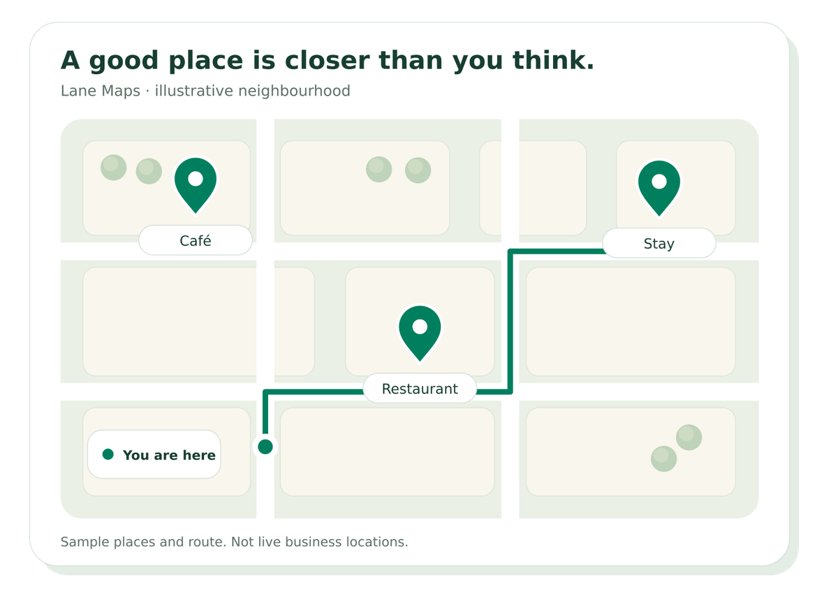 Illustrative Lane Maps preview with nearby places